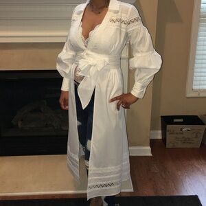 New York & Company White Eyelet Accent Top